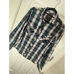 Chalc mens button down shirt western size medium black blue white